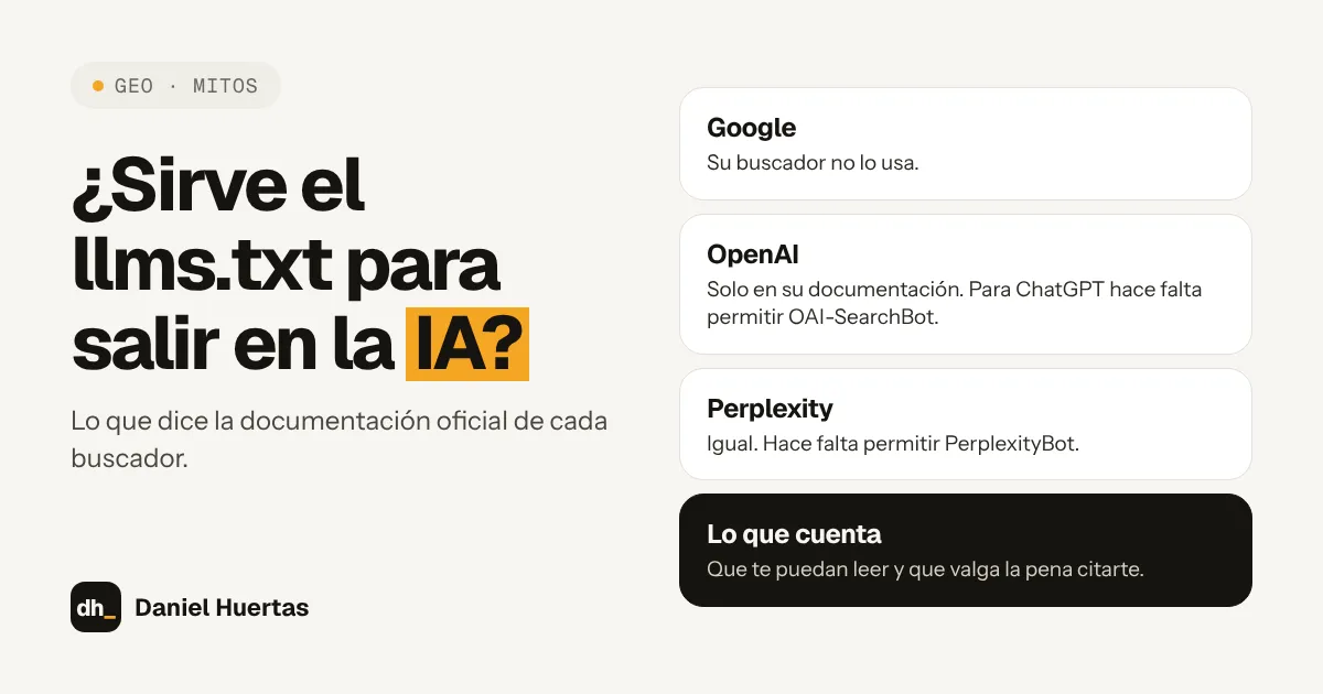 ¿Sirve el llms.txt para salir en la IA? Lo que dicen Google, OpenAI y Perplexity.