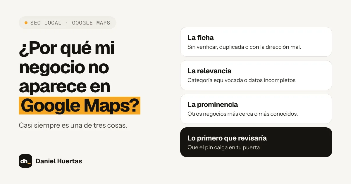 Por qué un negocio no aparece en Google Maps: la ficha, la relevancia o la prominencia.